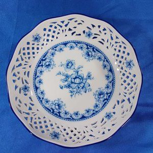 Schumann Arzberg Blue Roses Bavaria Rose Pierced Reticulated Bread Baske…